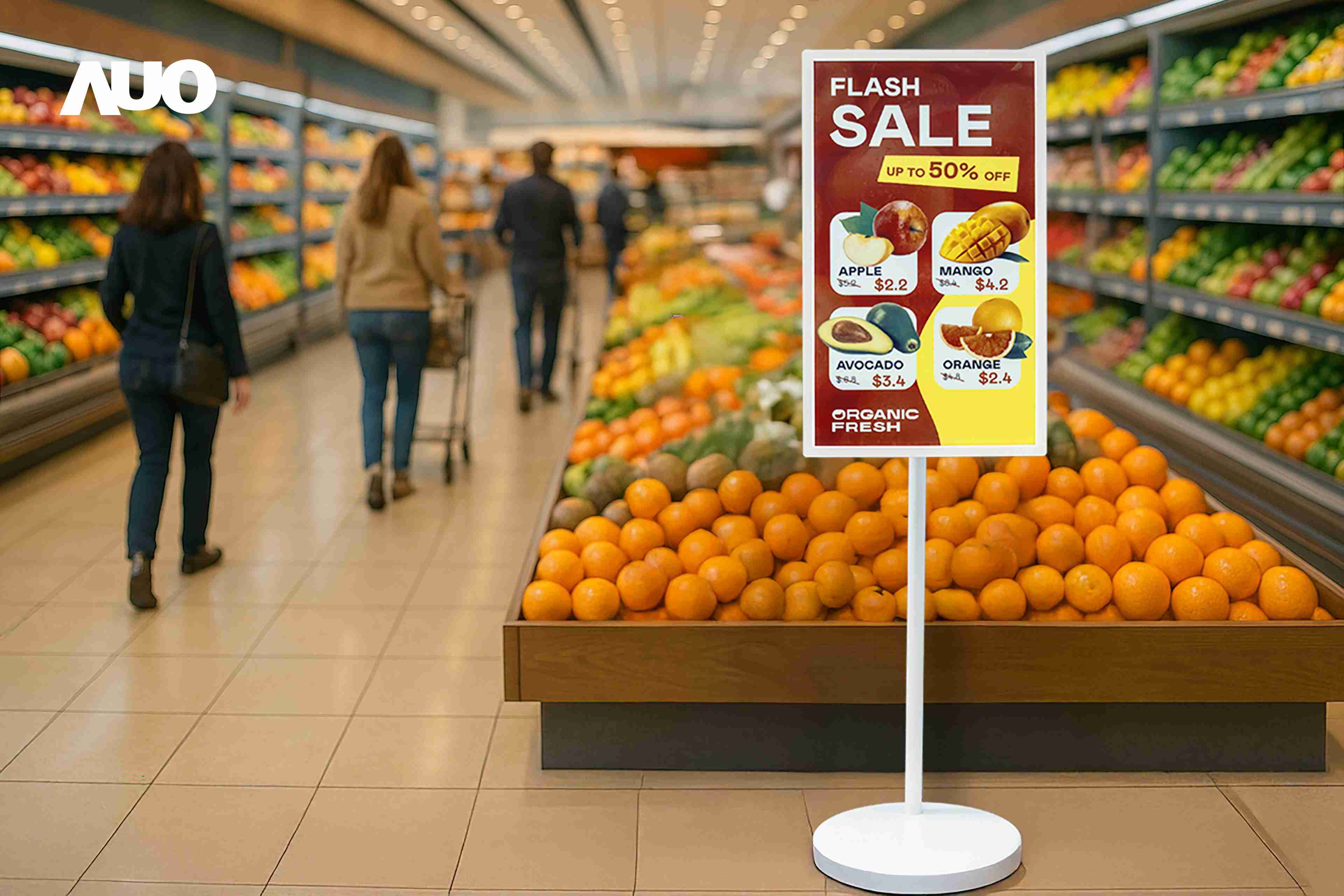 达擎首亮相低功耗、、、全彩的〝aecoPost电子纸解决方案〞，，，仅在更新画面时需要微量的电力驱动，，，，无需布建电线的便捷设计，，，使其可灵活应用、、、、随意置放，，，并可透过云端或行动装置app，，轻松管理及排程广告内容，，，晋升店头营销利器。。。。